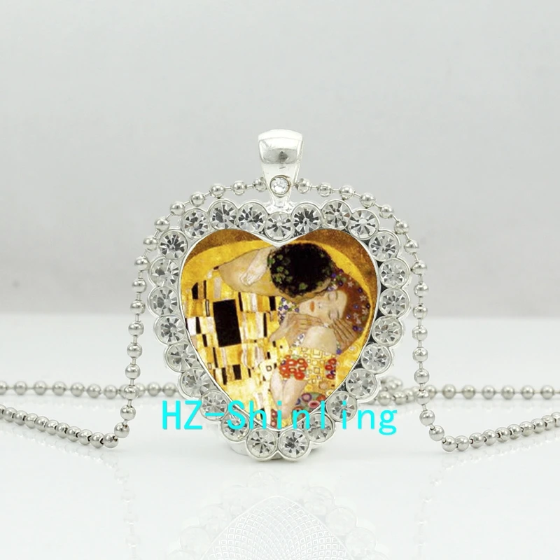 New Gustav Klimt The Kiss Heart Necklace Gustav Klimt Crystal Pendant Jewelry Silver Heart Necklace Ball Chain HZ6
New Gustav Klimt The Kiss Heart Necklace Gustav Klimt Crystal Pendant Jewelry Silver Heart Necklace Ball Chain HZ6