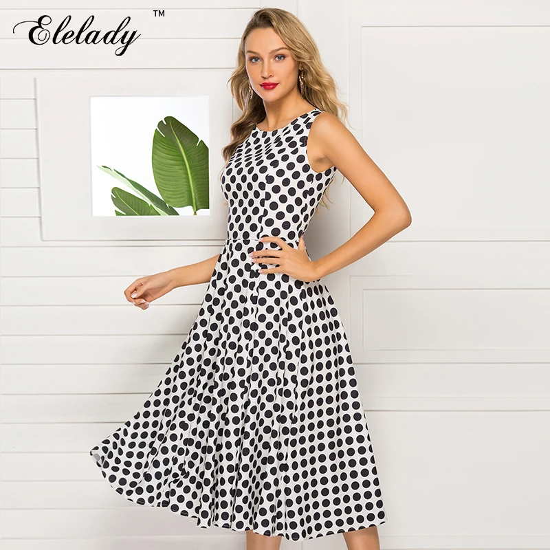 ELELADY Women Summer Beach A-line Dresses Sleeveless O neck Sexy Party Vestidos 2019 Retro Dot Wave Print Boho Dress 
ELELADY Women Summer Beach A-line Dresses Sleeveless O neck Sexy Party Vestidos 2019 Retro Dot Wave Print Boho Dress