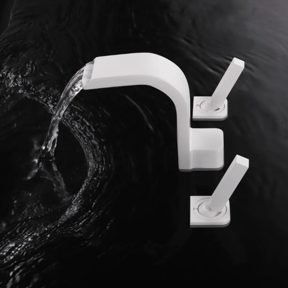 3 Hole Deck Mounted Bathroom Sink Faucet Widespread White Water Mixer Dual Handle Hot Cold Mixer Tap ELK1118-3W
3 Hole Deck Mounted Bathroom Sink Faucet Widespread White Water Mixer Dual Handle Hot Cold Mixer Tap ELK1118-3W