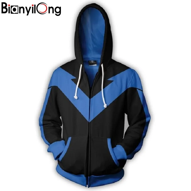 2019 new Men Women Hooded Nightwing Zip Up Hoodie 2 3D Printed Hoodies Tracksuit zipper hip hop tops Zip hoodie
2019 new Men Women Hooded Nightwing Zip Up Hoodie 2 3D Printed Hoodies Tracksuit zipper hip hop tops Zip hoodie