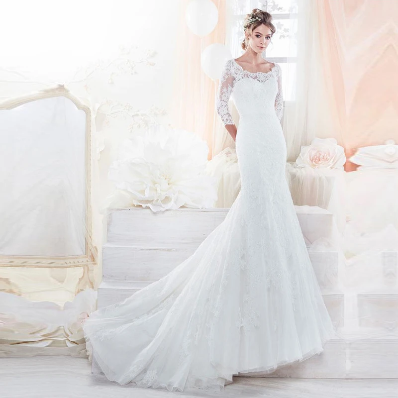 Elegant Mermaid Wedding Dress with Sleeve Bridal Gowns Vestido de Noiva Full Lace Appliques Free Shipping Bride Dresses
Elegant Mermaid Wedding Dress with Sleeve Bridal Gowns Vestido de Noiva Full Lace Appliques Free Shipping Bride Dresses