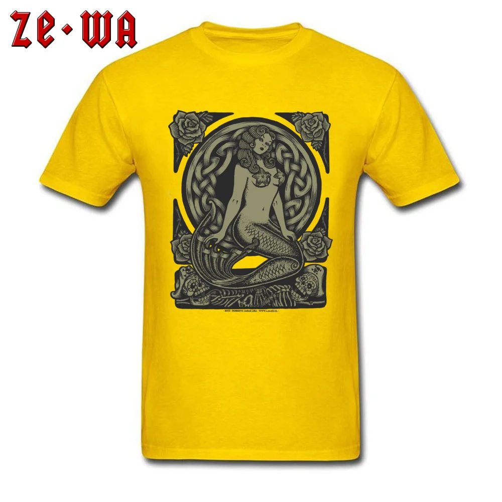 Mermaid Monochrome Cotton Fabric Men's Short Sleeve Tees Design Fall Top T-shirts 2018 Popular Crewneck Clothing Shirt Mermaid Monochrome yellow