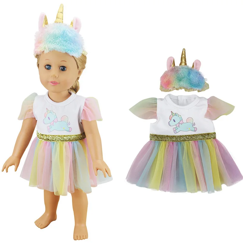 18 Inch Girls Doll Clothes Unicorn Costume Handmade Gold Waist Lace Dress And Eye Patch Accessory Baby Toys Fit 43 cm Dolls | Игрушки и