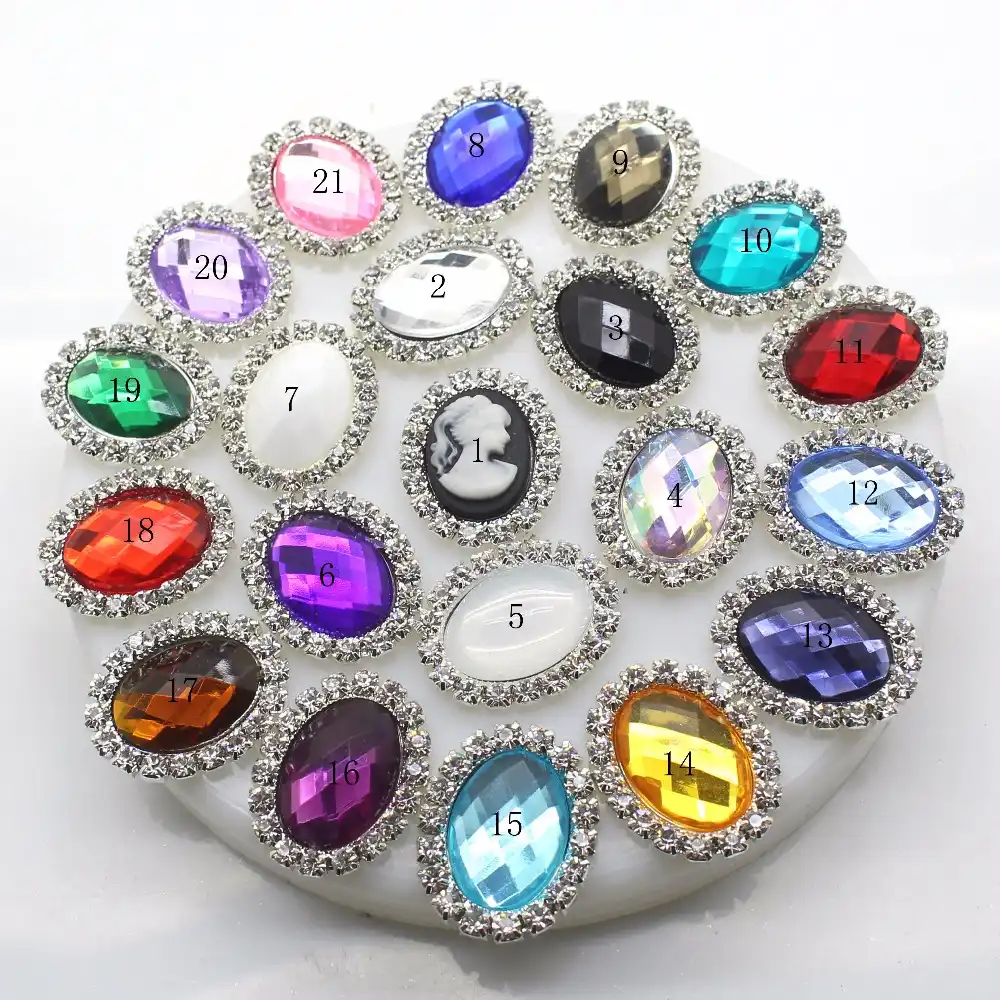 new 10pcs/set 20*25mm colorful oval rhinestone button flatback