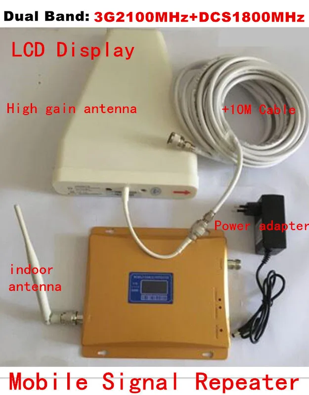 ЖК-дисплей! Двухдиапазонный усилитель сигнала 3G 2100MHZ & DCS 1800mhz ретранслятор +