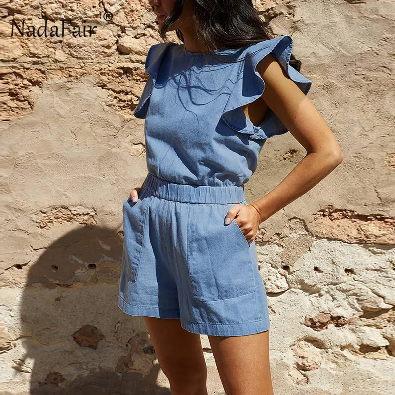 Nadafair ruffles denim playsuits women for 2019 summer o neck pockets elastic waist slim casual denim rompers womens jumpsuts
Nadafair ruffles denim playsuits women for 2019 summer o neck pockets elastic waist slim casual denim rompers womens jumpsuts