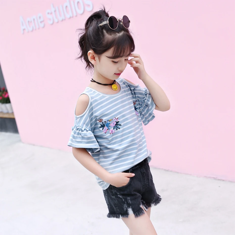 T-Shirts For Girls Floral Summer Girl Shirt Off Shoulder Tee Kids Shirt Girl Teenage Children Clothing 6 8 10 12 13 14 Year
T-Shirts For Girls Floral Summer Girl Shirt Off Shoulder Tee Kids Shirt Girl Teenage Children Clothing 6 8 10 12 13 14 Year