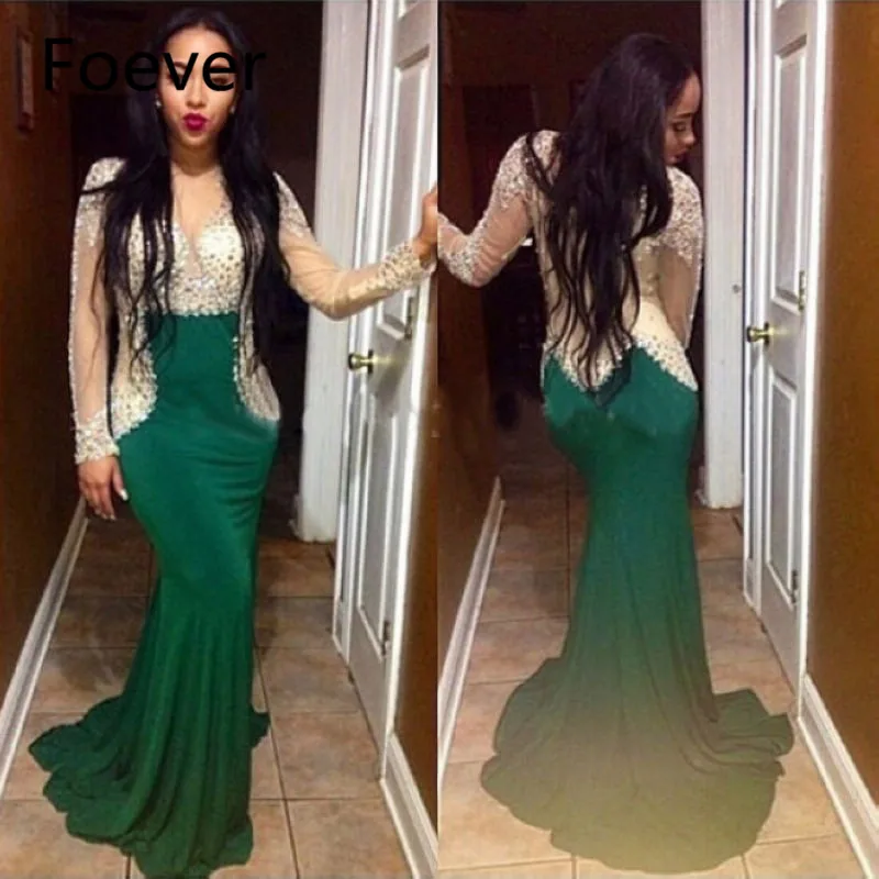 Sparkly Prom Dress Mermaid See Through V Neck sweep Train Green Long Sleeves Rhinestone evening Dresses Party Dress
Sparkly Prom Dress Mermaid See Through V Neck sweep Train Green Long Sleeves Rhinestone evening Dresses Party Dress