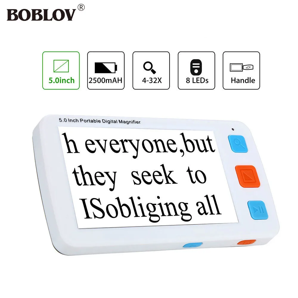 BOBLOV Low Vision YS011 5.0" LCD 4-32X Video Digital Flexible Magnifier Electronic Reading Aid Portable 8 LEDs Light Adjustable
BOBLOV Low Vision YS011 5.0" LCD 4-32X Video Digital Flexible Magnifier Electronic Reading Aid Portable 8 LEDs Light Adjustable