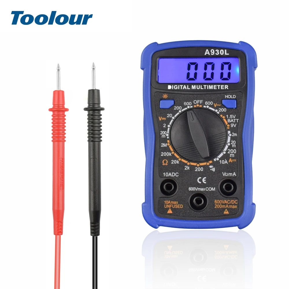 Toolour A930L Portable Backlight Digital Multimeter AC/DC Ammeter Voltmeter Ohm Tester Meter Mini Handheld LCD Multimeter
Toolour A930L Portable Backlight Digital Multimeter AC/DC Ammeter Voltmeter Ohm Tester Meter Mini Handheld LCD Multimeter