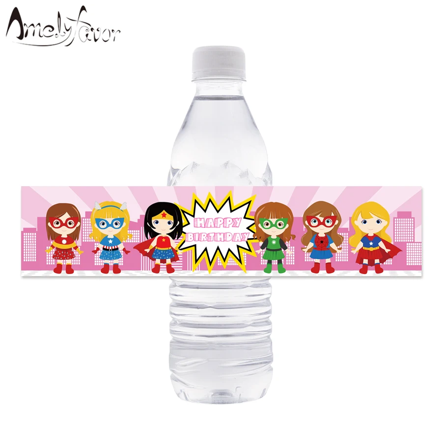 

Girl Hero Theme Water Bottle Labels Superhero Water Bottle Wrappers Kids Birthday Party Decoration Supplies Super Girls Decor