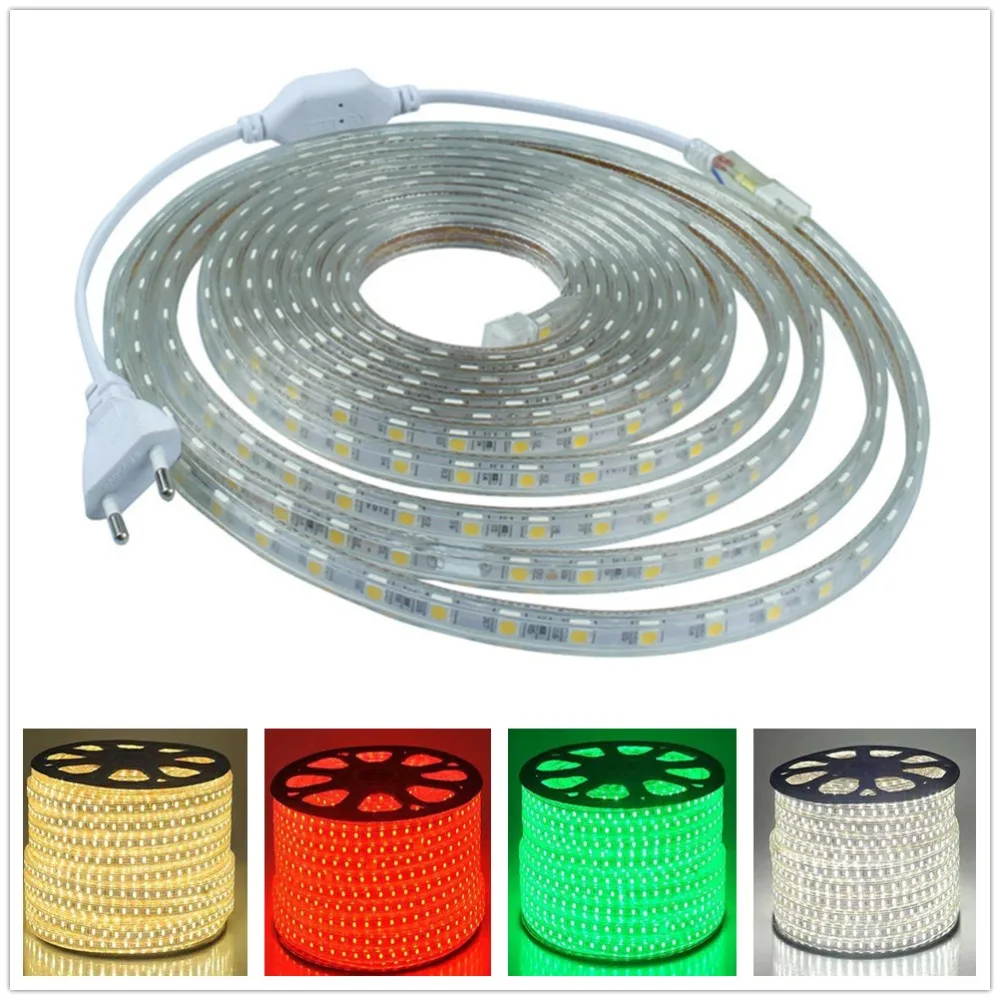 Waterproof SMD 5050 led tape AC220V flexible led strip 60 leds/Meter outdoor garden lighting with EU plug
Waterproof SMD 5050 led tape AC220V flexible led strip 60 leds/Meter outdoor garden lighting with EU plug