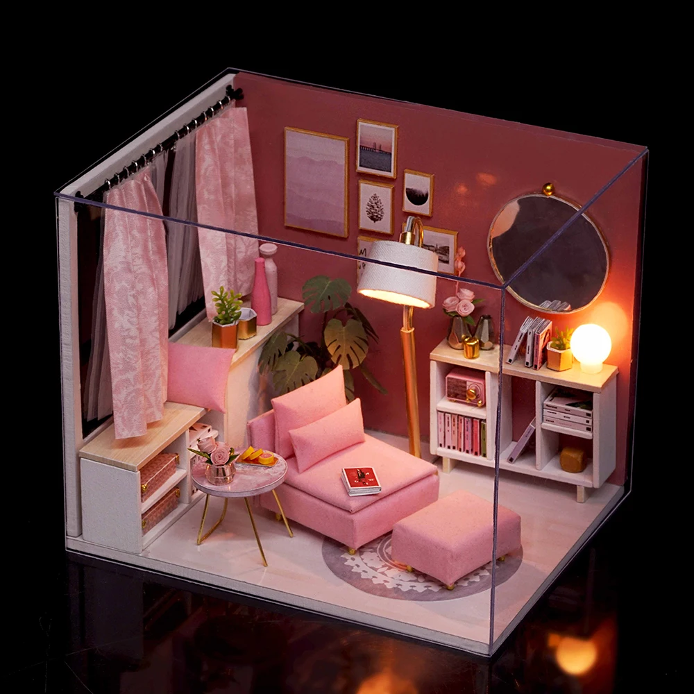 DIY Mini Dollhouse Kit Realistic Mini 3D Pink Wooden House Room Toy with Furniture LED Lights Children's Day Gift +Dust Cover
DIY Mini Dollhouse Kit Realistic Mini 3D Pink Wooden House Room Toy with Furniture LED Lights Children's Day Gift +Dust Cover