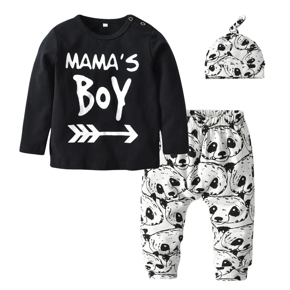 Autumn Infant Baby Boy Clothes Cotton Long-sleeved Black T-shirt +Panda Pants +Hat Newborn Baby Boys Clothing Set Todder Outfits
Autumn Infant Baby Boy Clothes Cotton Long-sleeved Black T-shirt +Panda Pants +Hat Newborn Baby Boys Clothing Set Todder Outfits