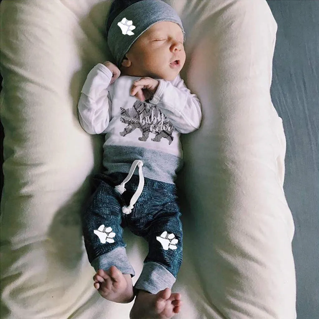 Newborn Infant Baby Boy Girl Clothes Bear Letter Bodysuti Carters + Pants+Hat 3PCS Baby girl Outfits Set Roupa Infantil
Newborn Infant Baby Boy Girl Clothes Bear Letter Bodysuti Carters + Pants+Hat 3PCS Baby girl Outfits Set Roupa Infantil