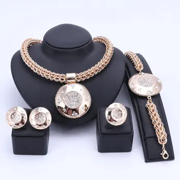 Luxury Big Dubai Gold Color Crystal Jewelry Sets Fashion Nigerian Wedding African Beads Costume Necklace Bangle Earring Ring
Luxury Big Dubai Gold Color Crystal Jewelry Sets Fashion Nigerian Wedding African Beads Costume Necklace Bangle Earring Ring