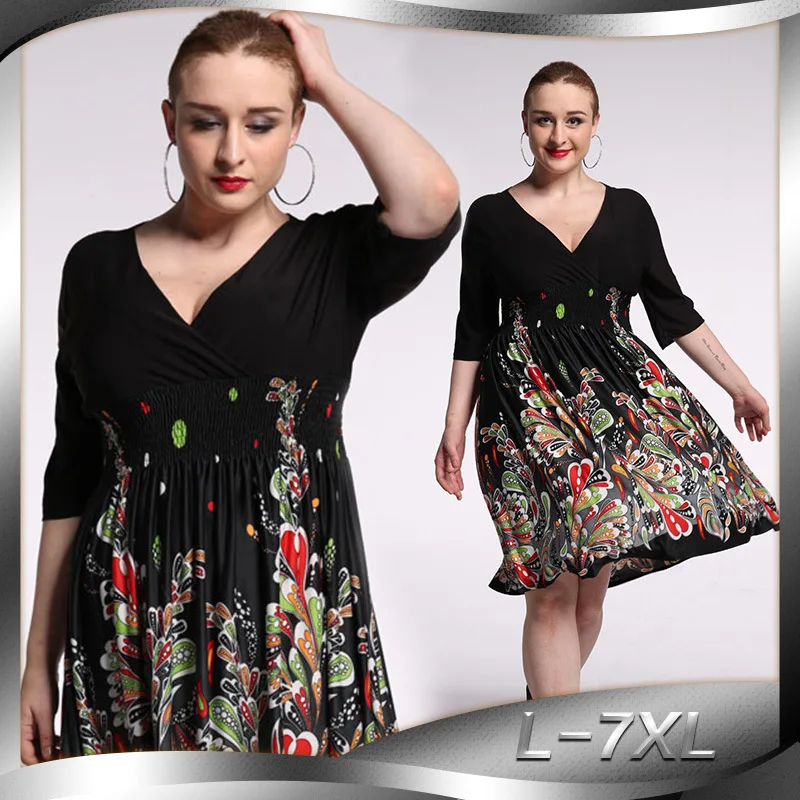 Plus Size L-7XL Elegant V-neck Print Chiffon Dress Spring Elastic Slim Waist Female Midi Dress 2019 women dress
Plus Size L-7XL Elegant V-neck Print Chiffon Dress Spring Elastic Slim Waist Female Midi Dress 2019 women dress