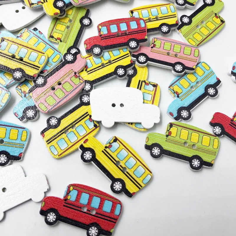 12PCS Wooden Car Shaped Two Hole Flat Buttons Sewing Coat Craft DIY 25*16MM
