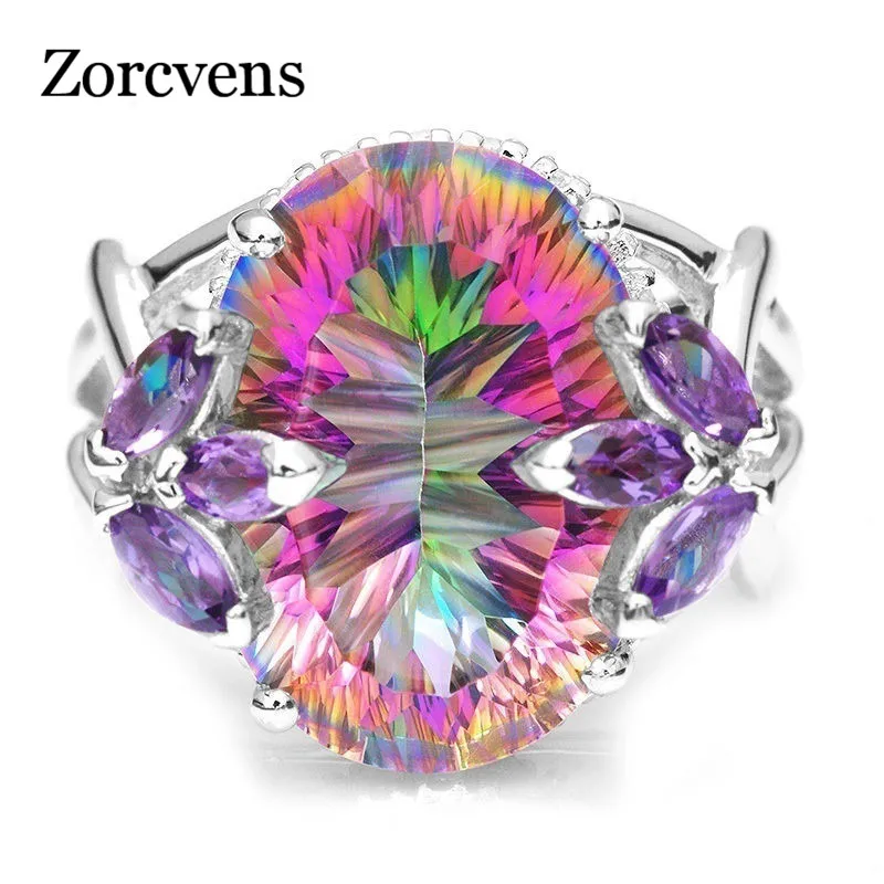ZORCVENS Mystic Fire Rainbow Stone Engagement Wedding Ring Silver Color Jewelry for Women
ZORCVENS Mystic Fire Rainbow Stone Engagement Wedding Ring Silver Color Jewelry for Women