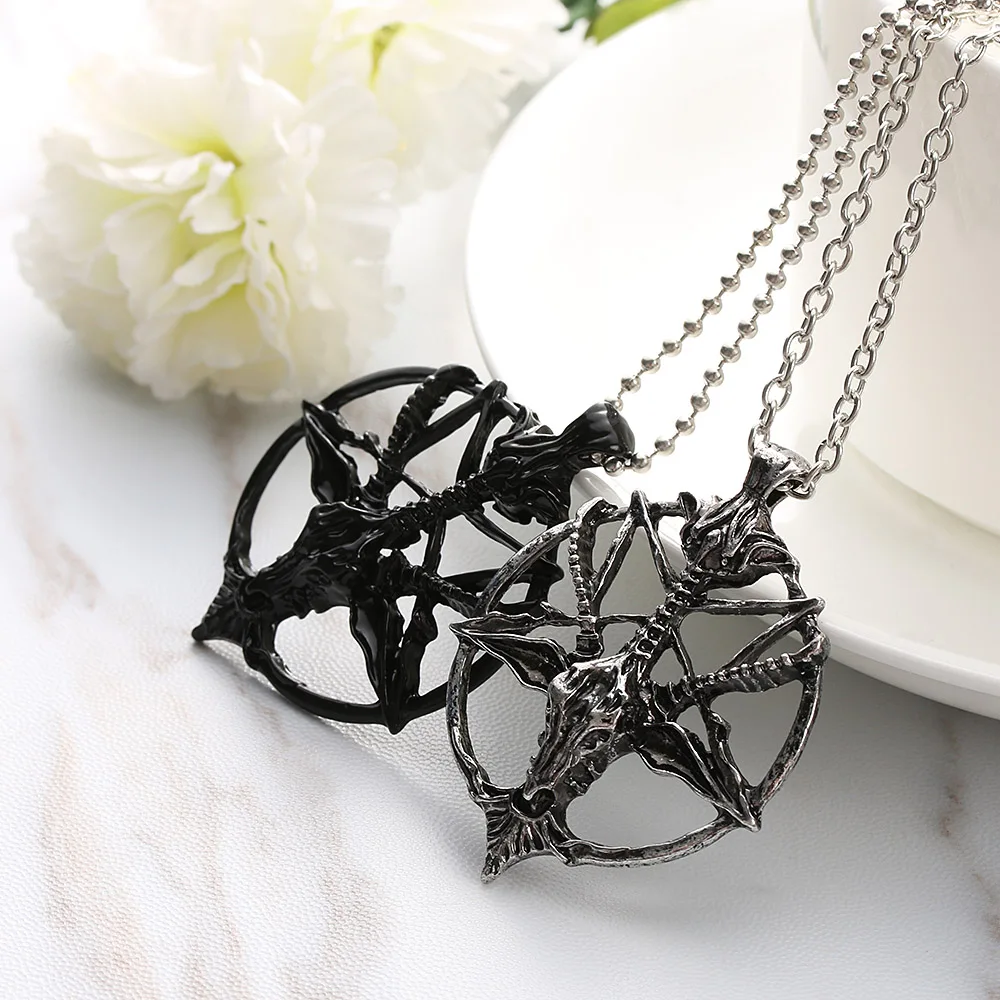 1Pc Fashion Pentagram Pan God Skull Goat Head Pendant Necklace Luck Satanism Occult Metal Vintage Silver Star Necklace for Man
1Pc Fashion Pentagram Pan God Skull Goat Head Pendant Necklace Luck Satanism Occult Metal Vintage Silver Star Necklace for Man