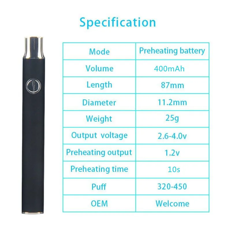 100PCS SUBTWO Preheat Battery Electronic cigarette vaper kit 350mah 510 button adjust voltage battery with ce3 vape pen kits