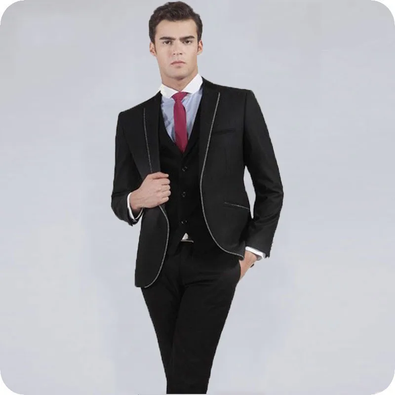 

Custom Made Black Wedding Suits for Men Blazers White Slim Fit Groom Tuxedo 3Piece Jacket Latest Coat Pant Designs Costume Homme