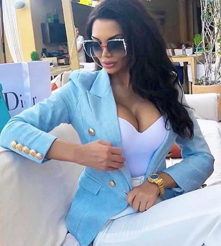 TOP QUALITY Light Blue Double Breasted Blazer LONG SLEEVES FLAP POCKETS AAA CLASS WOMAN TOPS
TOP QUALITY Light Blue Double Breasted Blazer LONG SLEEVES FLAP POCKETS AAA CLASS WOMAN TOPS