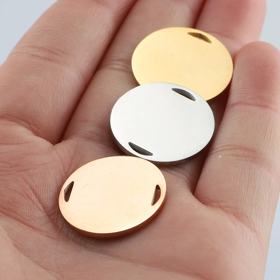 

100% Stainless Steel Blank 2 Hole Circle Tag For Bracelet 20mm Metal Round Charm Connector Wholesale 10pcs