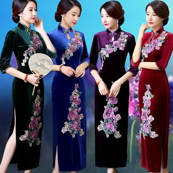 Spring Autumn Vintage Women's Velour Dress Chinese Traditional Embroidery Flower Qipao Sexy Long Cheongsam S M L XL XXL XXXL
Spring Autumn Vintage Women's Velour Dress Chinese Traditional Embroidery Flower Qipao Sexy Long Cheongsam S M L XL XXL XXXL