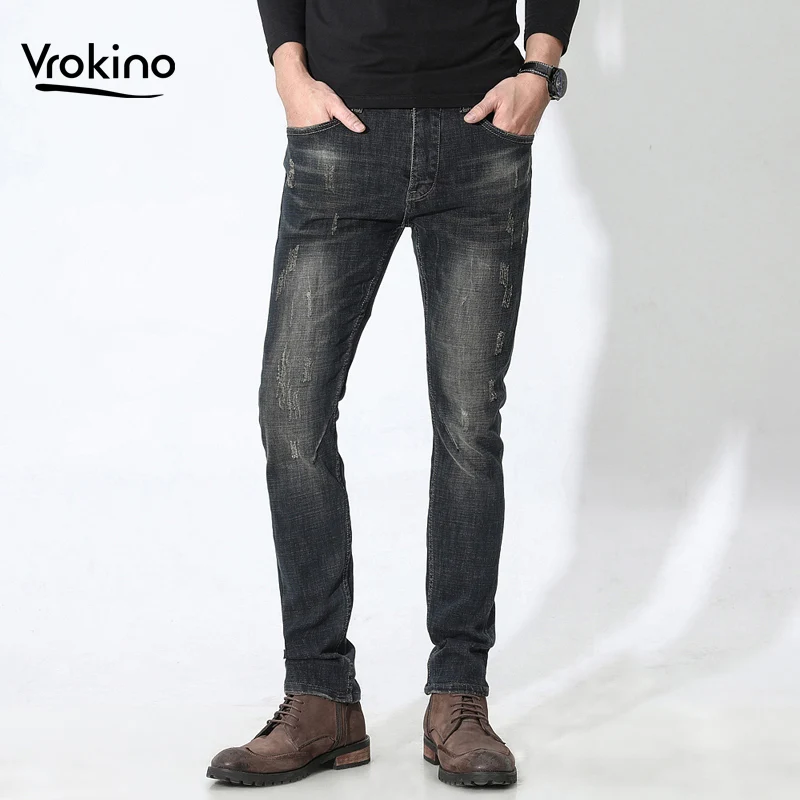 VROKINO Brand 2020 New Jeans Men Do The Old Retro Stretch Casual Slim Fashion High Quality Pants 3 Kinds of Styles 28-38 | Мужская