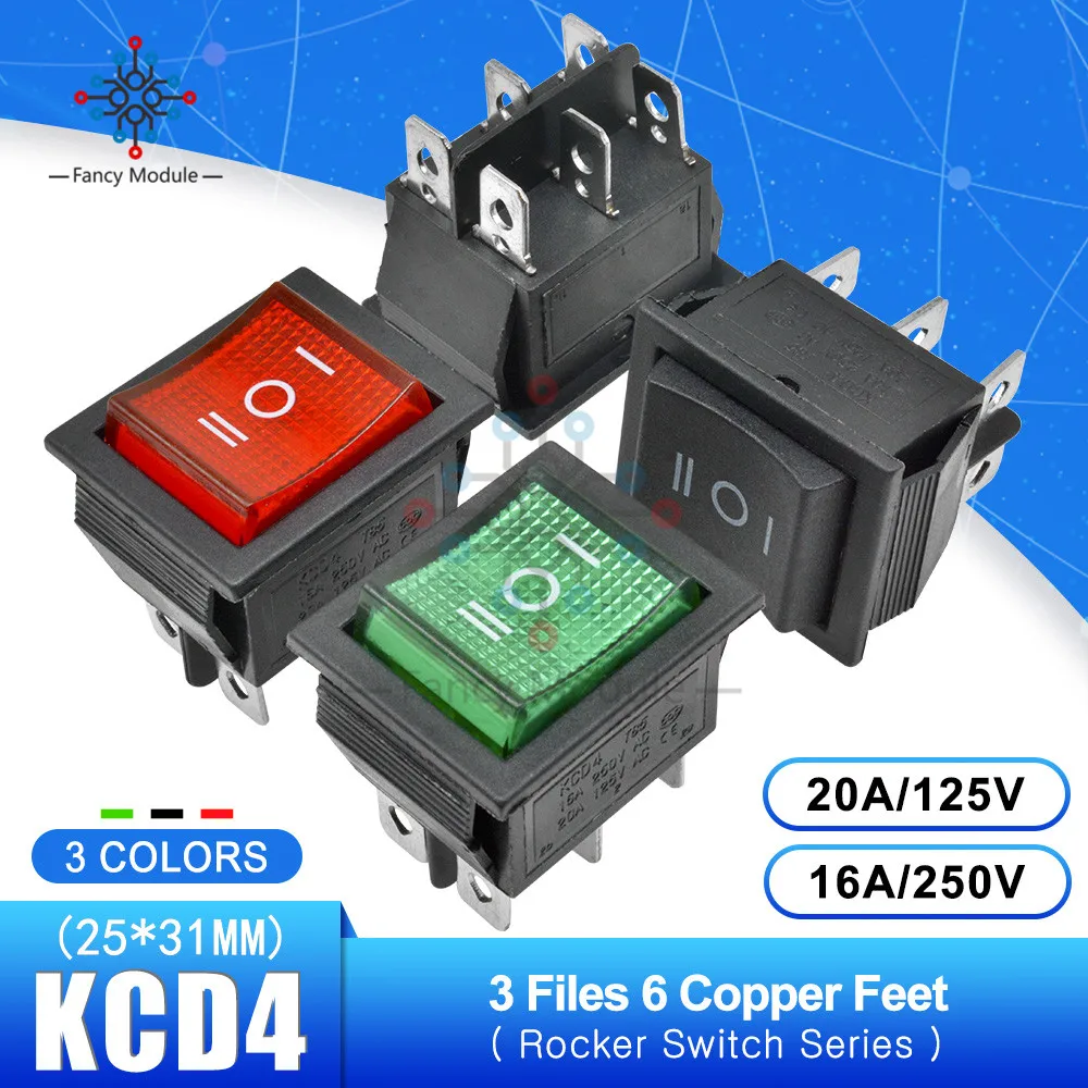 KCD4 25*31mm 3 Positions 6 Pins Feets Ship Type Rocker Switch Power Touch On/off Switch with light 16A 250V 30A 125V Cap
KCD4 25*31mm 3 Positions 6 Pins Feets Ship Type Rocker Switch Power Touch On/off Switch with light 16A 250V 30A 125V Cap