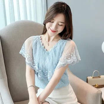 Summer 2019 New Women Elegant Lace Chiffon Shirt & Blouses Female Short Sleeve Tops & Blouses
Summer 2019 New Women Elegant Lace Chiffon Shirt & Blouses Female Short Sleeve Tops & Blouses