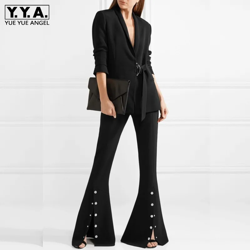 Womens Pants 2020 Summer Black High Waist Wrap Slim Fitness Trousers Femme Silver Button Split Flare Pants Elegant Office Lady
Womens Pants 2020 Summer Black High Waist Wrap Slim Fitness Trousers Femme Silver Button Split Flare Pants Elegant Office Lady