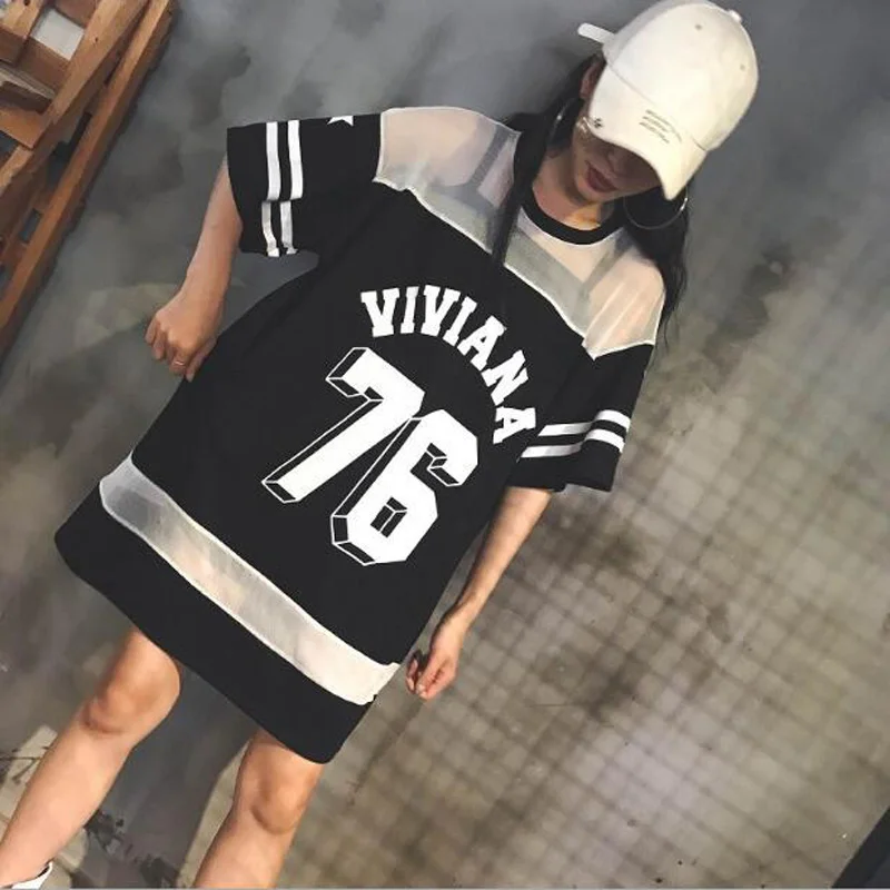 New Fashion T shirts Women Summer Letters Print Mesh Patchwork Half Sleeve Long Length Women Tops Tees Loose T-shirt Femme
New Fashion T shirts Women Summer Letters Print Mesh Patchwork Half Sleeve Long Length Women Tops Tees Loose T-shirt Femme