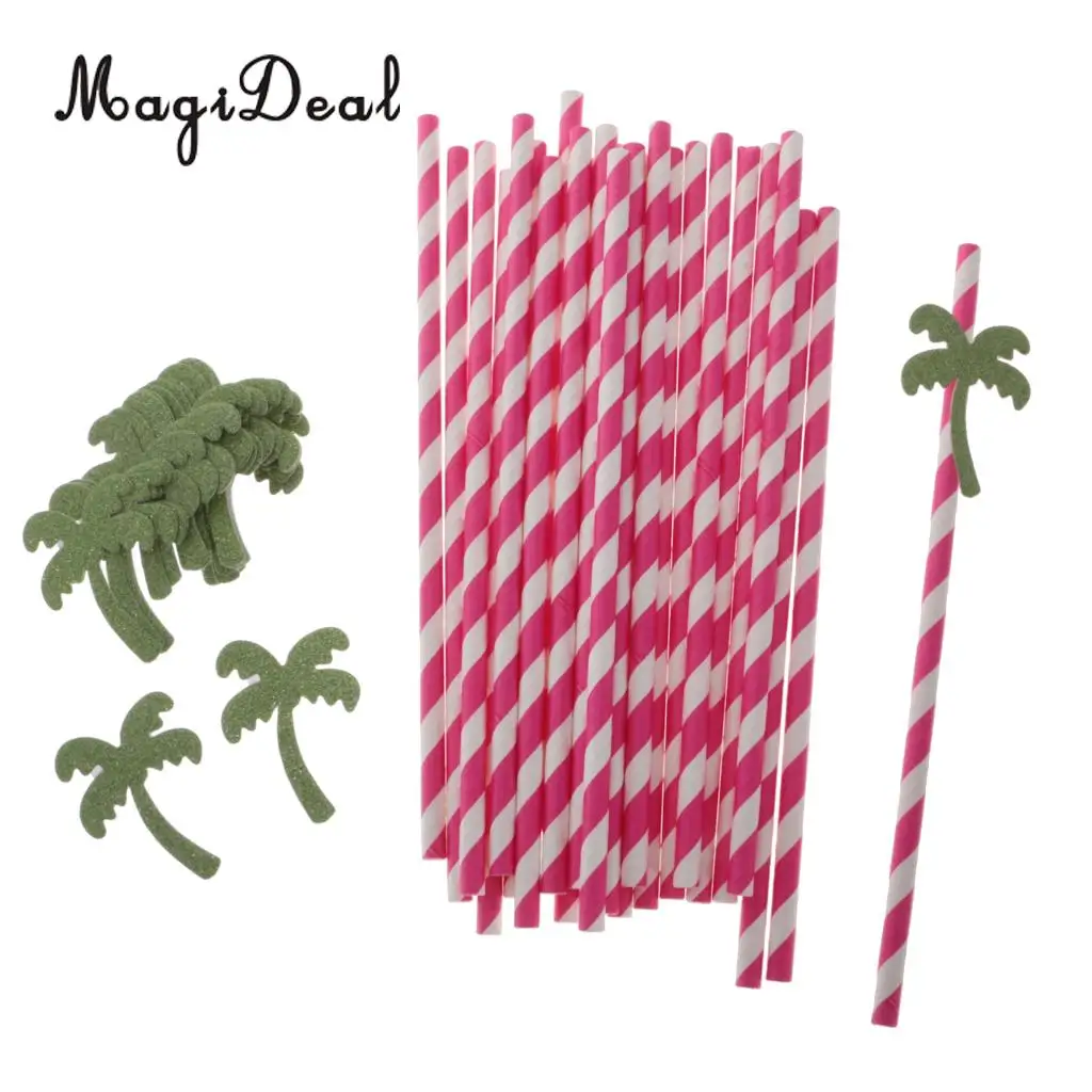 MagiDeal 25pcs Coconut Palm Tree Paper Straws Hawaiian Luau Barware Beach Party Favor