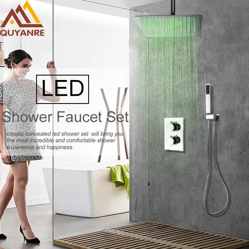 Quyanre Concealed LED Change Rainfall Shower Faucets Set Ultrathin Shower Head Handheld Shower Mixer Tap Bath&Shower Faucets
Quyanre Concealed LED Change Rainfall Shower Faucets Set Ultrathin Shower Head Handheld Shower Mixer Tap Bath&Shower Faucets
