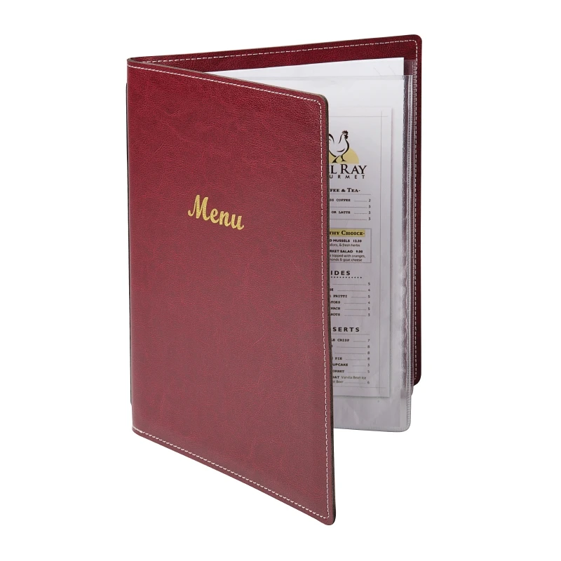 MENUSEE Leatherette Style Restaurant Menu Holder Burgundy Color A4 A5 Size Menu Cover Show Four Pages
MENUSEE Leatherette Style Restaurant Menu Holder Burgundy Color A4 A5 Size Menu Cover Show Four Pages