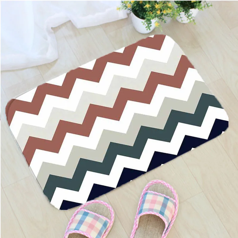 

Colorful Geometric Doormat Flannel Strip Printing Non-slip Floor Mat Home Decoration Door Mat vloermat Badmat Tapis de bain