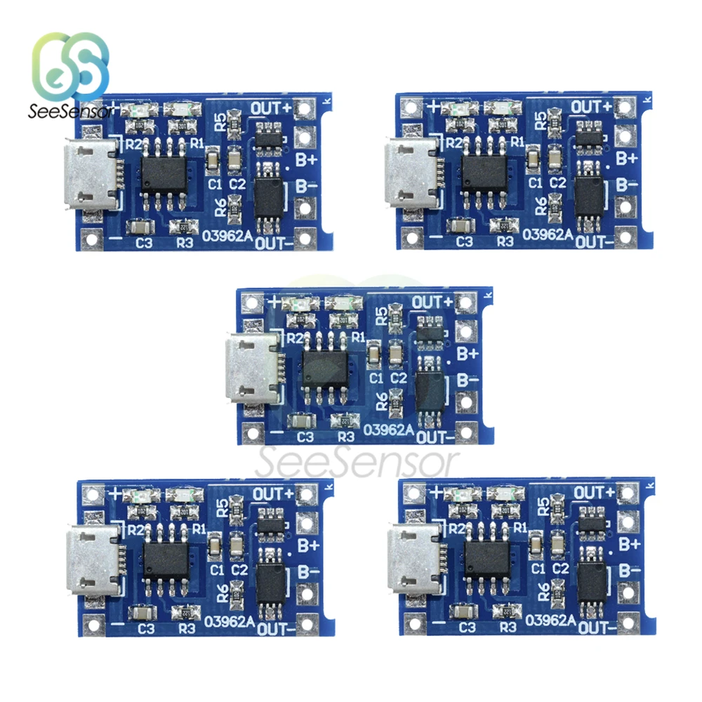 5Pcs TP4056 5V 1A Micro USB 18650 Lithium Battery Charging Board Charger Module with Protection Dual Functions
5Pcs TP4056 5V 1A Micro USB 18650 Lithium Battery Charging Board Charger Module with Protection Dual Functions