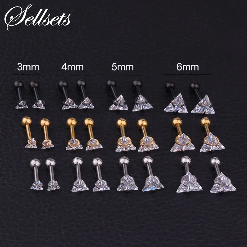 Sellsets 1Pair 3/4/5/6mm Triangle Shape Crystal Zircon Ear Cartilage Earrings Surgical Steel Tragus Piercing Ear Bone Nail
Sellsets 1Pair 3/4/5/6mm Triangle Shape Crystal Zircon Ear Cartilage Earrings Surgical Steel Tragus Piercing Ear Bone Nail