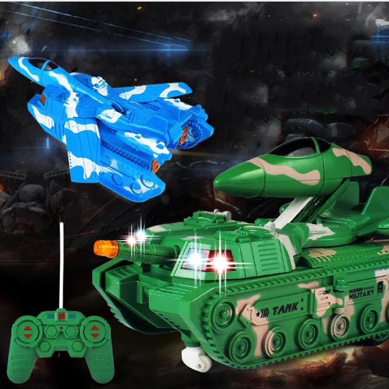 Electric Remote Control Toy Five-Channel One-Button Deformation Tank Aircraft With Light Children's Toys | Игрушки и хобби
