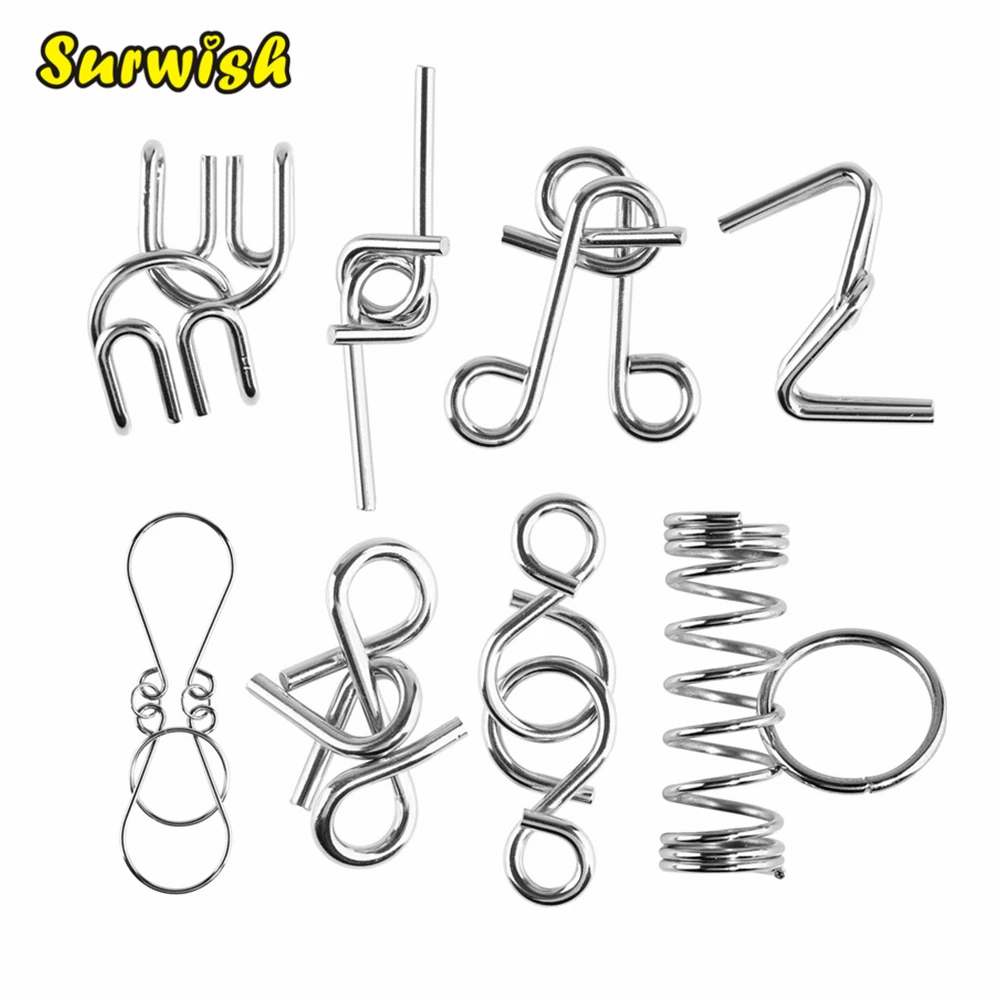 

8Pcs/set Metal Wire Puzzles Brain Teaser Classical Intellectual Toy - Silver