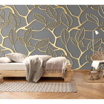 

Home Hotel Decor Wall Papers Stickers 3D Embossed Golden Leaves Photo Wallpaper Mural Behang Self Adhesive Vinyl/Silk Wallpapers