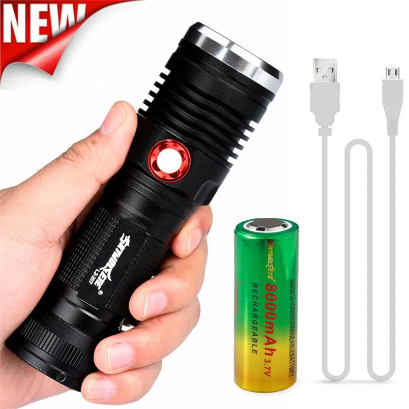 Flashlight Battery Charger Set 8000LM LED 3 Modes Zoomable Focus Torch