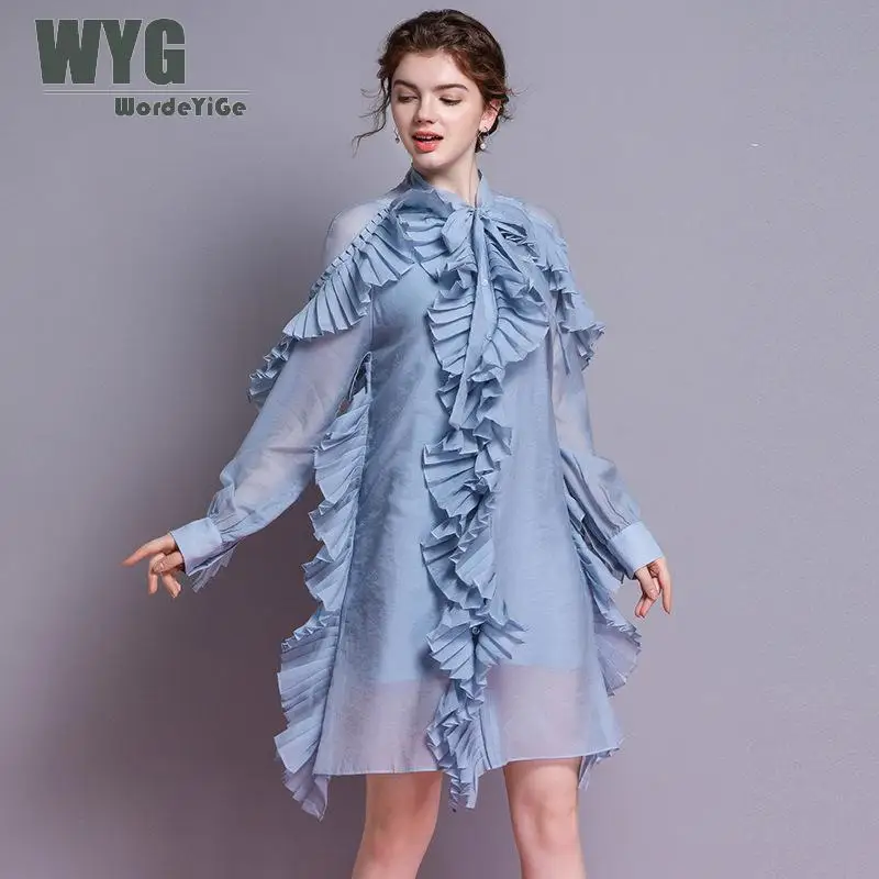 Blue Ruffle Dress 2019 Spring New High Quality Sweet Style Pleated Ruffles Long Sleeve Silk Cotton Knee Length Straight Dress
Blue Ruffle Dress 2019 Spring New High Quality Sweet Style Pleated Ruffles Long Sleeve Silk Cotton Knee Length Straight Dress