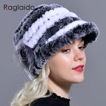 Raglaido кролика Cap шляпы для женщин зима цветочные Настоящее Рекс