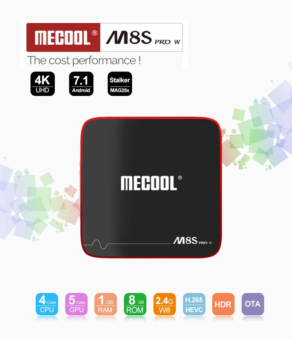 

MECOOL M8S PRO W TV Box Amlogic S905W Android 7.1 1GB RAM + 8GB ROM 2.4G WiFi 100Mbps BT4.2 Bluetooth TV BOX