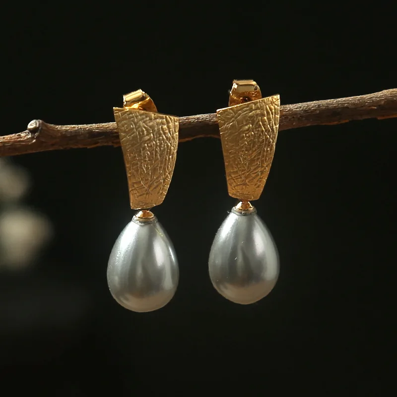 925 sterling silver white gray geometry contracted shell pearl has earrings | Украшения и аксессуары