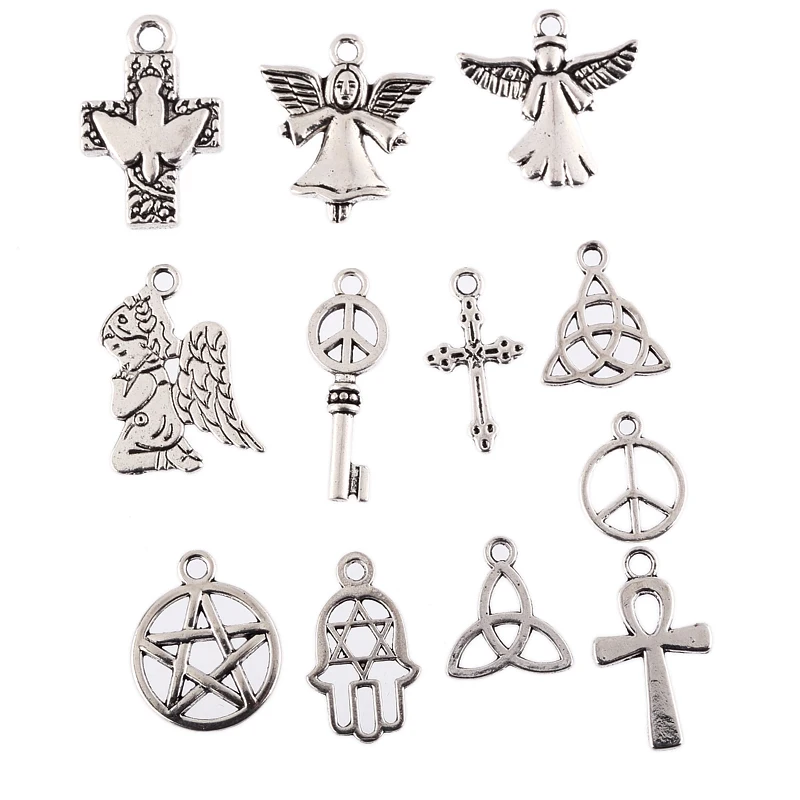13 style Plated Tibetan Silver Peace symbol Angel etc Religious series charms Pendants fit bracelet DIY Jewelry making 10pcs/lot
13 style Plated Tibetan Silver Peace symbol Angel etc Religious series charms Pendants fit bracelet DIY Jewelry making 10pcs/lot