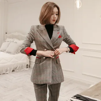 Set female plaid suit jacket trousers two sets of autumn and winter new temperament double-breasted professional casual women's
Set female plaid suit jacket trousers two sets of autumn and winter new temperament double-breasted professional casual women's